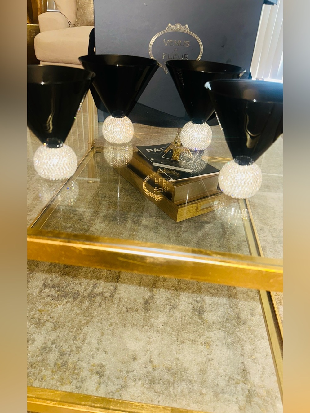 Black Martini Glasses with Crystal Ball Bases